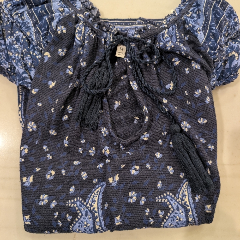 Blue Floral Boho Blouse